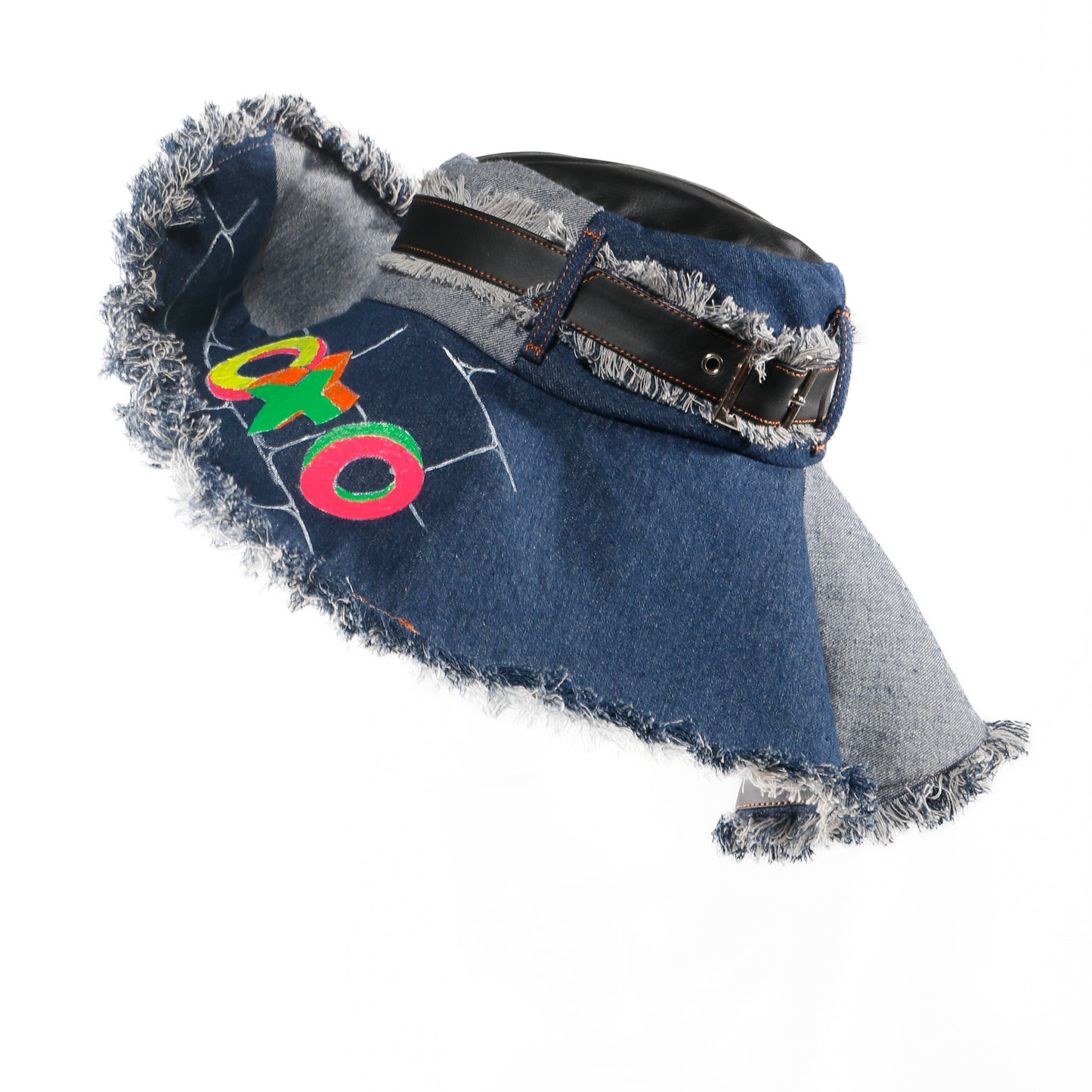 Cappello denim e ecopelle